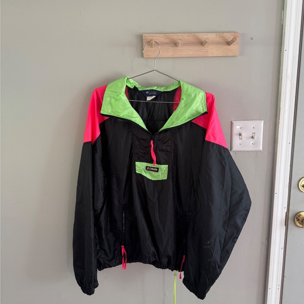 Vintage COLUMBIA WINDBREAKER Jacket Neon Pink & Green